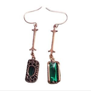 Copper tone emerald green lantern style drop dangle hook women's earrings